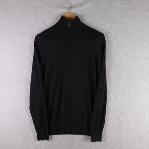 Autograph Mens Extra Fine Merino Wool Quarter Zip Sweater Black Charcoal Size M